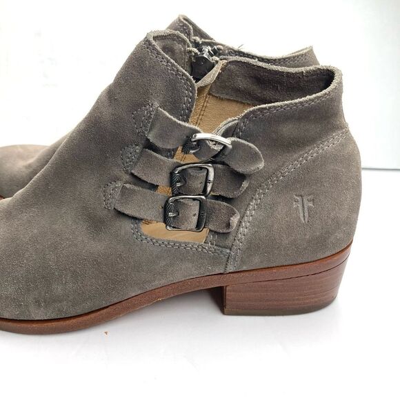 Frye Ray Belted STO Grey Suede Bootie Triple Buckle 9 M Boho Western Boots - Picture 4 of 16